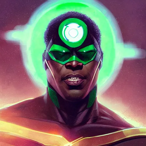 Image similar to portrait of Idris Ekba as green lantern, DC art, art by greg rutkowski, matte painting, trending on artstation