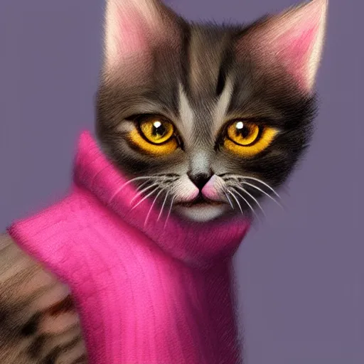 Image similar to cute kitten wearing a pink sweater, digital art, concept art, gemmy woud binnendijk, nixeu, artgerm