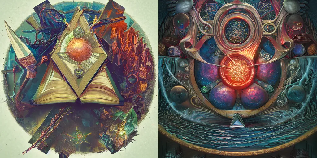 Prompt: a book of Alchemical Symbolism, featured on artstation, hyper detailed, vibrant colors, 3d render, artstation trending, detailed photorealism, fantasy magic, oil painting, 8k