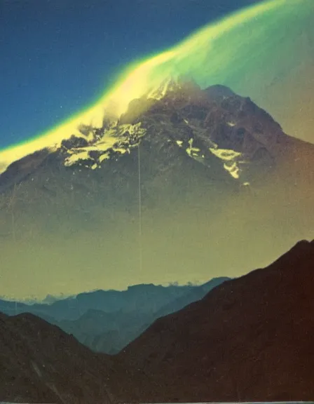 Prompt: vintage color photo of mysterious light being floating over Cordillera De Los Andes, 8k definition