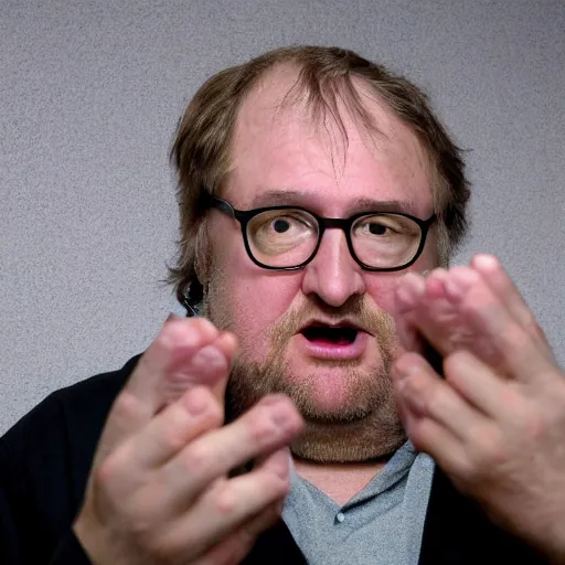 Image similar to gabe newell in an interview, barefoot, toenails, sharp focus, hyper realistic, sony 5 0 mm lens
