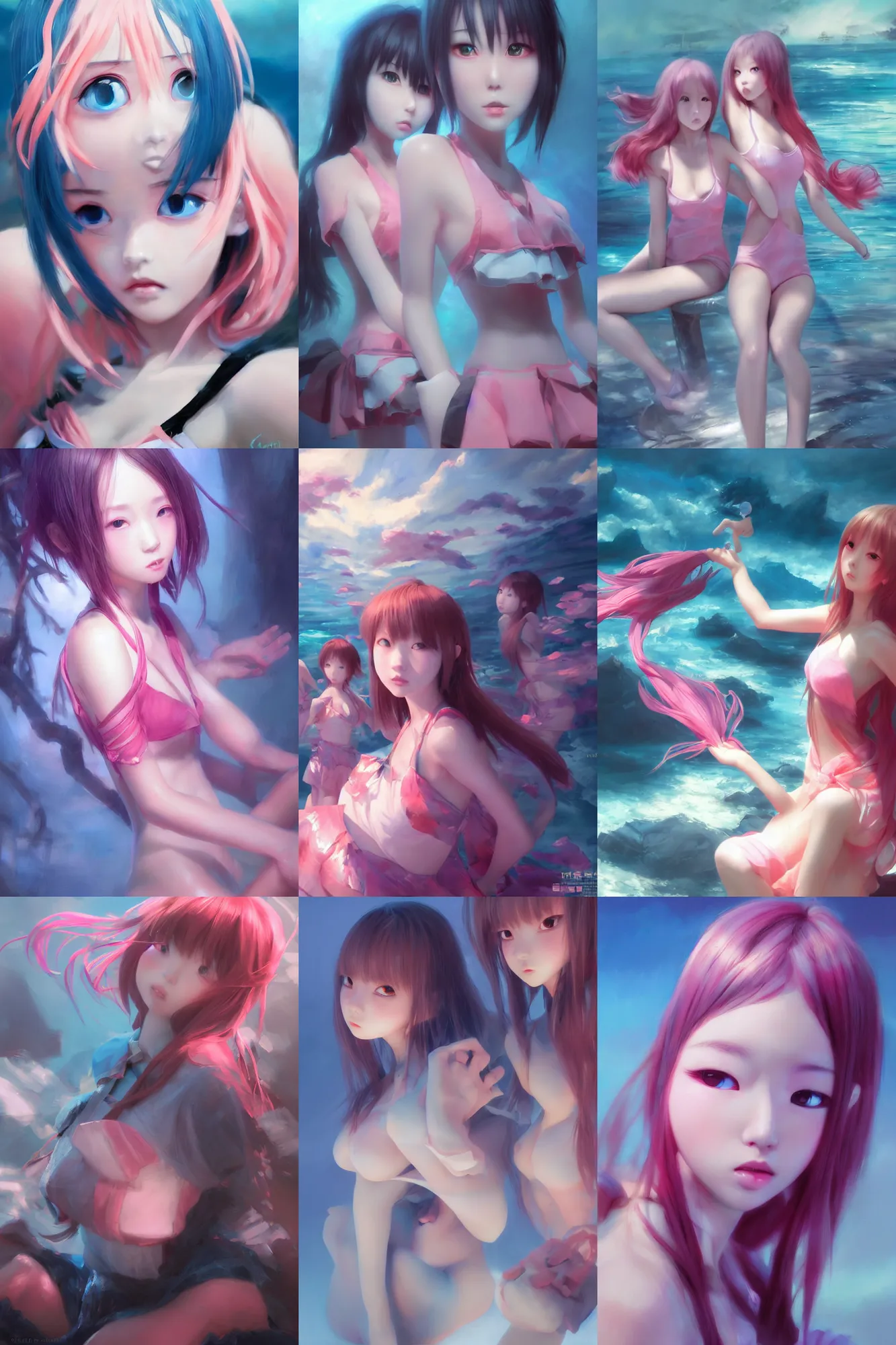 Prompt: 3d dark infrared octane render large concept art by D. Jun, by Mo Xiang Tong Xiu, by Igarashi Daisuke, beauty anime schoolgirls under dark pink and blue water. cute face. dramatic light, trending on artstation, oil painting.