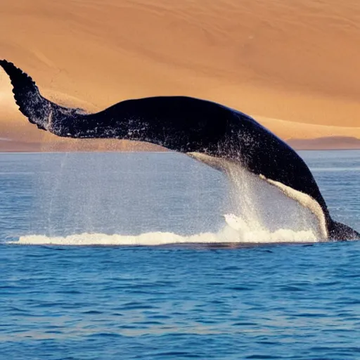 Prompt: a whale jumping out of the sand majestically, realistic, 4 k