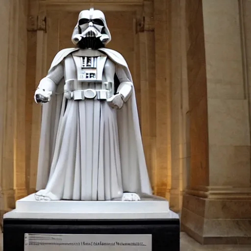 Prompt: white marble sculpture of darth vader in the louvre, by michelangelo