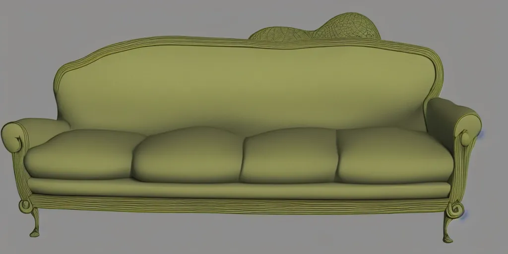 Image similar to 3 d model of a beautiful couch designed by salvador dali, detailed, harmonic colors