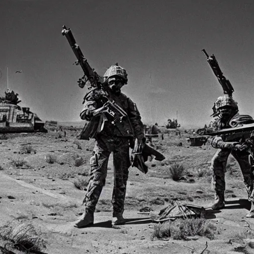 Prompt: soldiers discovering alien war machines on a battlefield in 1 9 7 0, black and white, hyper realistic, 4 k, highly ornate intricate details, sharp image, incredible detail,