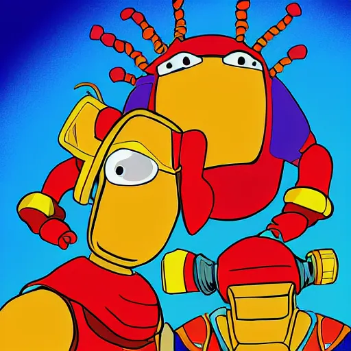 Image similar to Portrait of Toejam and Earl wearing knight armor, 90s cartoon, digital art