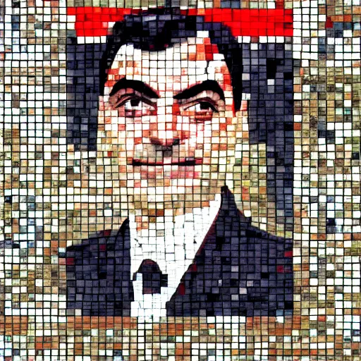 Prompt: a Soviet mosaic of Mr. Bean in military uniform