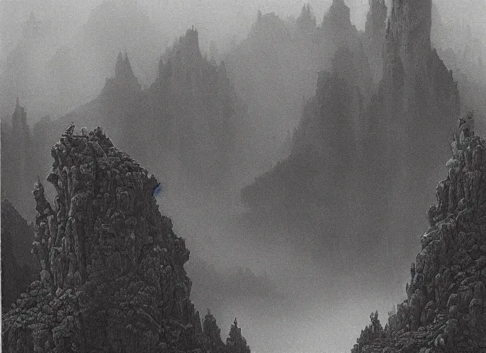 Image similar to pleasing misty palette. intricate sharp spikes riddle this puzzling landscape, it's too detailed, too dense, too much profound density, oppressively detailed, painterly fantasia ( 1 9 4 1 )