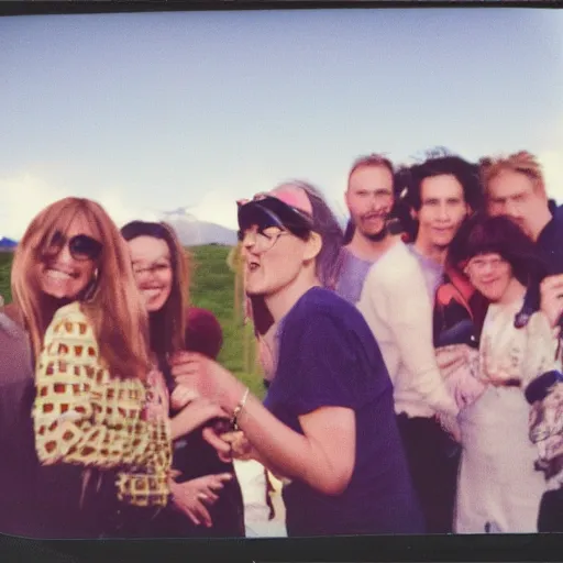 Image similar to Polaroid photo of a 90's party in rural Norway