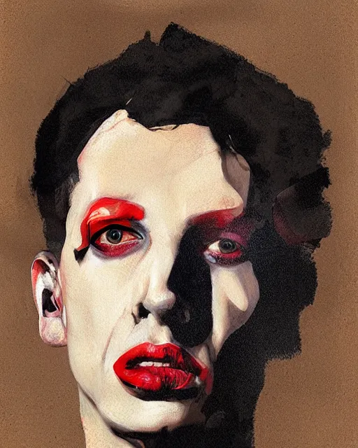 Image similar to portrait of marylin manson by greg rutkowski in the style of egon schiele