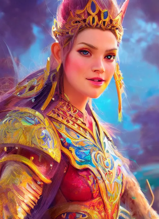 Image similar to detailed concept art illustration oil painting of a Disney warrior princess in full intricate colorful clothing, ultra detailed, digital art, octane render, 4k