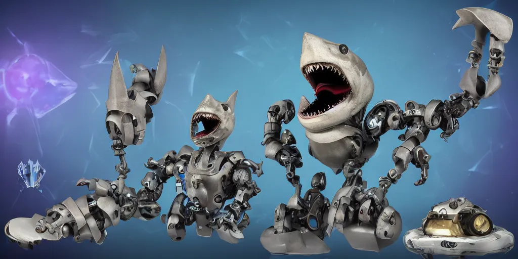 Image similar to very cute strong shark mystical statue robot, highly detailed, 8 k, masterpiece, super resolution.