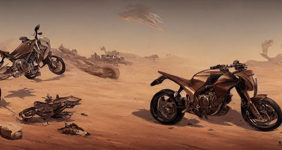 Image similar to superbike by apple in desert, digital art,ultra realistic,ultra detailed,art by greg rutkowski