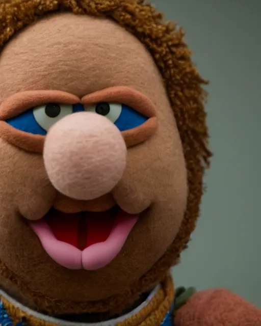 Image similar to roy anderson as a muppet. highly detailed felt. hyper real photo. 4 k.