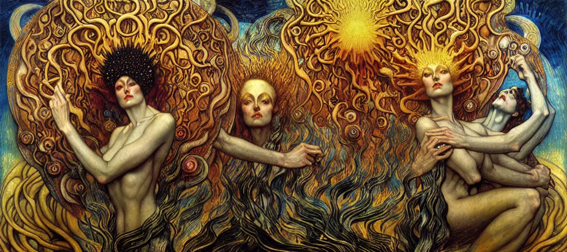 Image similar to Divine Chaos Engine by Karol Bak, Jean Delville, William Blake, Gustav Klimt, and Vincent Van Gogh, symbolist, visionary