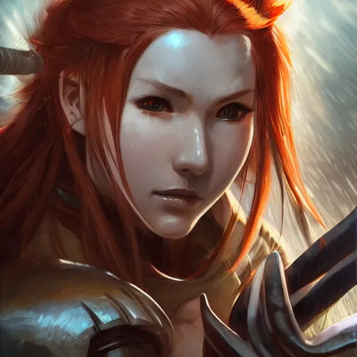 Prompt: A close-up anime portrait of Enji Night as Aela the Huntress from Skyrim, by Stanley Artgerm Lau, WLOP, Rossdraws, James Jean, Andrei Riabovitchev, Marc Simonetti, and Sakimichan, tranding on artstation