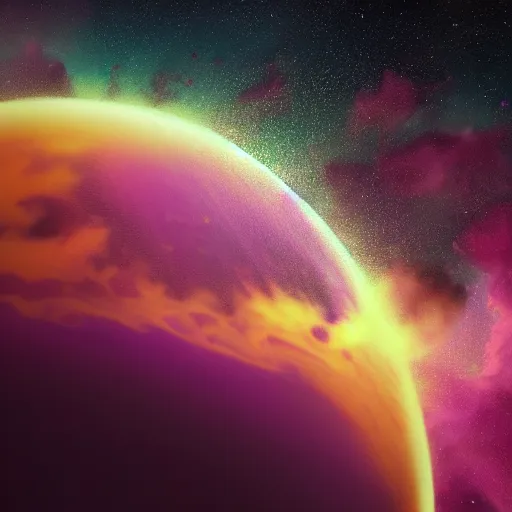 Image similar to a detailed matte painting of a marble - like water planet orbiting a large purple sun in a sea of stars surrounded by colorful swirling gas clouds, by alena aenami, petros afshar and greg rutkowski trending on artstation, deviantart, planet, clouds, earth, exoplanet, stars, nubulae hubble, 8 k, 4 k