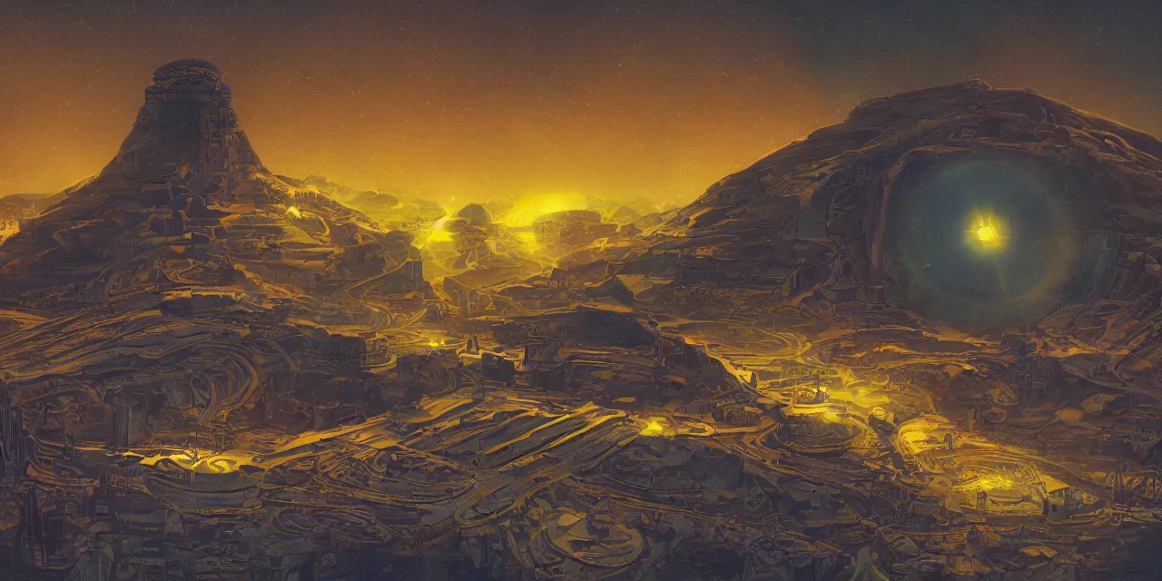 Image similar to artwork in the style of finnian macmanus and in the style of chesley bonestell.