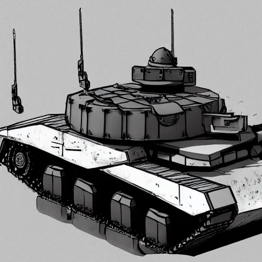 Image similar to heavy armor battle tank painted in white and black yin - yang dao symbol blasting away at dystopia, cosmos backdrop