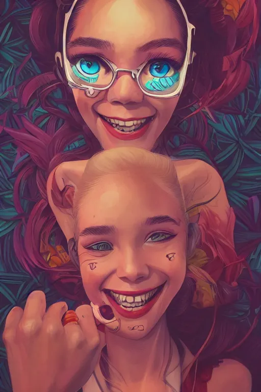 Prompt: a cutegirl smiling, Tristan Eaton, victo ngai, artgerm, RHADS, ross draws