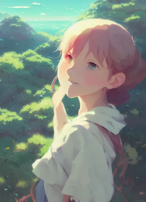 Image similar to portrait of cartoon girl, cloudy sky background lush landscape illustration concept art anime key visual trending pixiv fanbox by wlop and greg rutkowski and makoto shinkai and studio ghibli