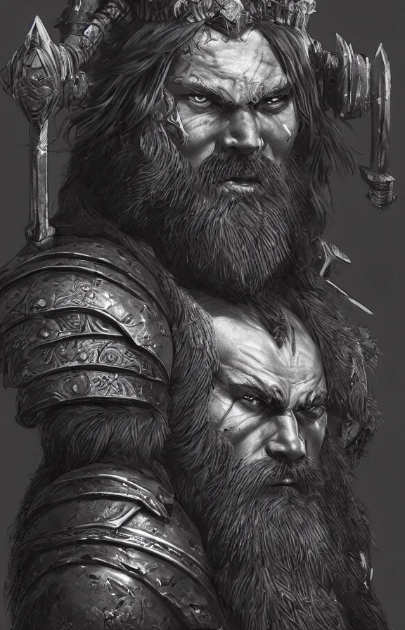 Image similar to an concept art of the barbarian bearded king, red hair, one eye, intricate details, detailed face, detailed armour, artstation, epic pose, ambient light, by david villegas