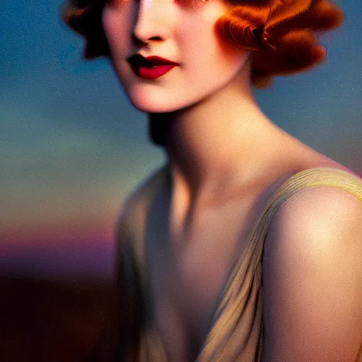 Image similar to photographic portrait of a stunningly beautiful 1 9 2 0 s film star female in soft dreamy light at sunset, contemporary fashion shoot, by edward robert hughes, annie leibovitz and steve mccurry, david lazar, jimmy nelsson, breathtaking, 8 k resolution, extremely detailed, beautiful, establishing shot, artistic, hyperrealistic, beautiful face, octane render