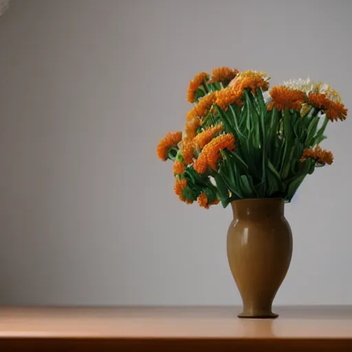 Prompt: far shot photo of a vase on a table, pentax k1000