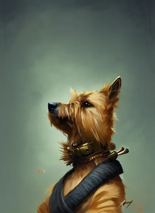 Prompt: norwich terrier as an samurai, backround dark, highly detailed, digital illustration, trending in artstation, modern painting, smooth, sharp focus, intricate, by peter mohrbacher