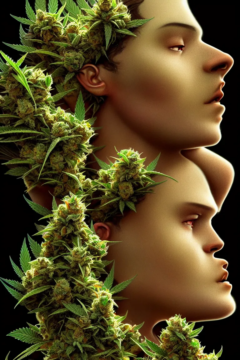 Image similar to epic scale cinematic character concept cinematic 4 k perfect focus closeup macro photography of a marijuana bud showing crystals and trichomes, densely packed buds of weed, high times photography by greg rutkowski alphonse mucha alex grey hr giger artgerm cgsociety artstation by greg rutkowski alphonse mucha android jones max chroma