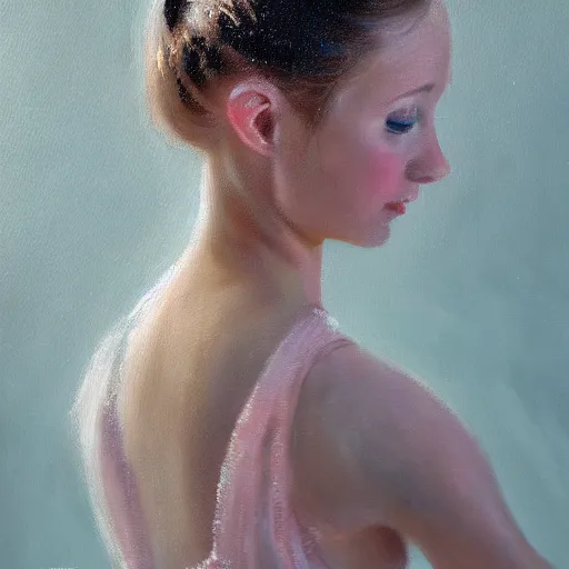 Image similar to portrait of a ballerina, very thick and wet oil paint, 8 k, cinematic light, shadows, reflection highlights in the paint, in the style of joseph lee,