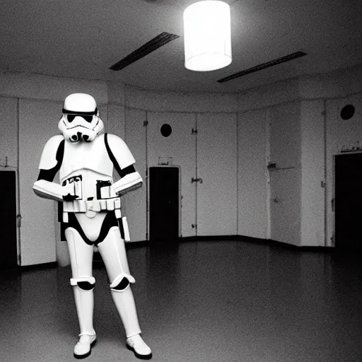 Prompt: an amazing award winning photo of a stormtrooper standing in a room in an asylum