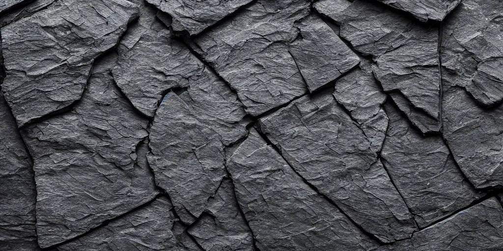 Image similar to a block of slate in an empty room, layered, jagged, backlit, photo, realistic, 8k