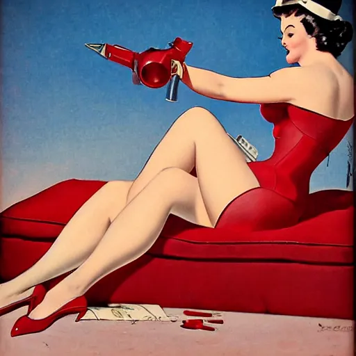 Prompt: a pinup by gil elvgren.