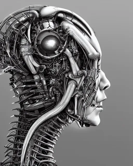 Prompt: Engineer from Prometheus by Yoshitaka Amano, by HR Giger, biomechanical, profile portrait, 4k, wide ayes, hyper detailed, hyperrealism, anime