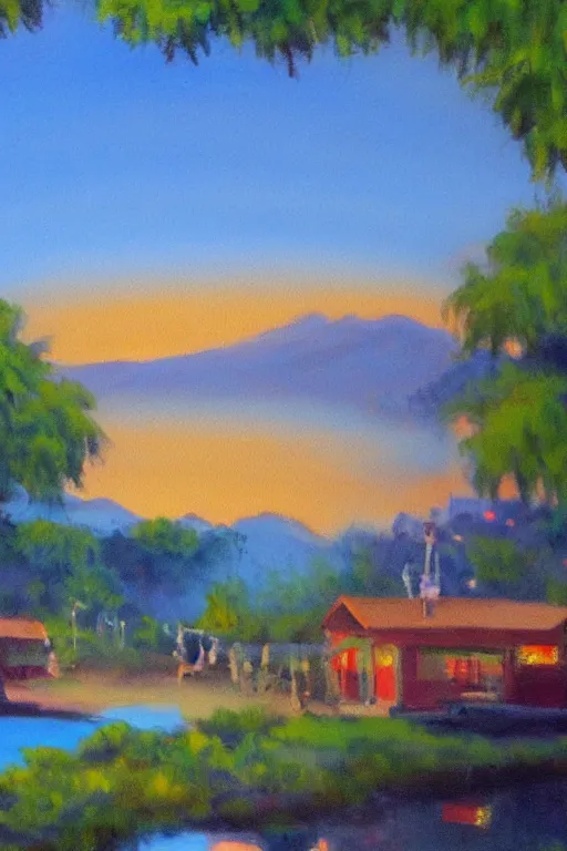 Image similar to bob ross painting of los angeles