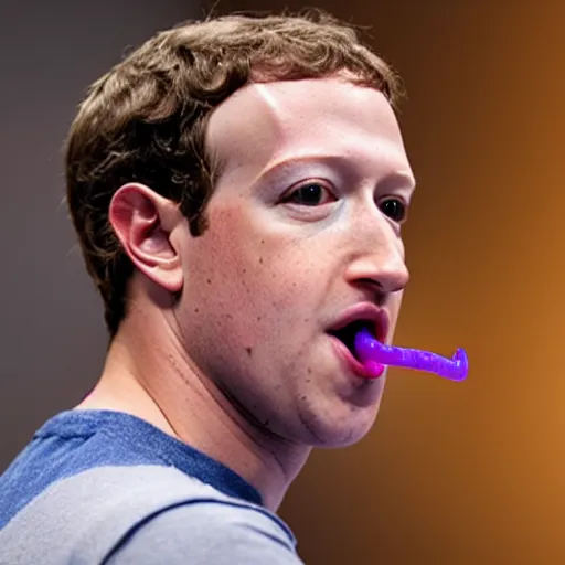 Prompt: photo of mark zuckerberg mouth full of gummy worms