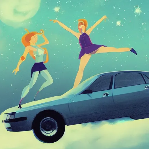 Prompt: under a trillion stars, we've danced on top of cars, digital art, artstation