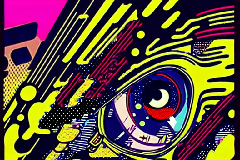 Prompt: ⚠ 👽 💉 ☠ 💢 😱 futuristic japanese cyberpunk by roy lichtenstein, by andy warhol, ben - day dots, pop art, bladerunner, pixiv contest winner, cyberpunk style, cyberpunk color scheme, mechanical, high resolution, hd, intricate detail, fine detail, 8 k