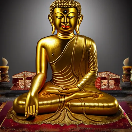 Image similar to photograph of a gold statue of the buddha, 8k, canon eos