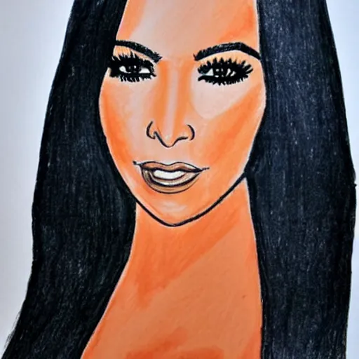 Image similar to Kim Kardashian poorly drawn in wax crayon by a five-year old