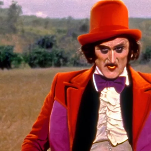 Prompt: 1981 film still of an enraged Dennis Hopper as Willy Wonka