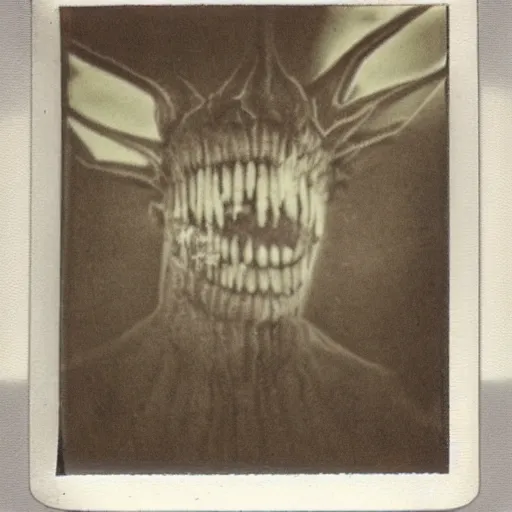 Image similar to an old polaroid of a creepy monster