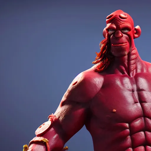 Image similar to realistic full size hellboy with a body made of twisted twizzler candy, render, fantasy art, unreal engine, 8 k