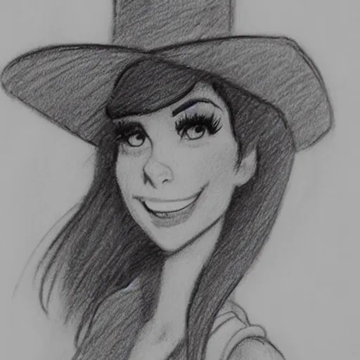 Image similar to milt kahl pencil sketch of victoria justice with a cowboy hat