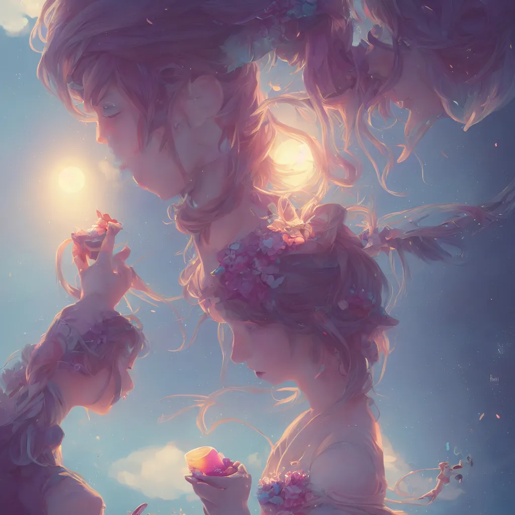 Image similar to colored milk tea, ice cream, fantasy art by greg, loish, rhads, ferdinand knab, makoto shinkai and lois van baarle, ilya kuvshinov, rossdraws, tom bagshaw, dreamy, soft, backlight, luminescence, highly detailed, 8 k