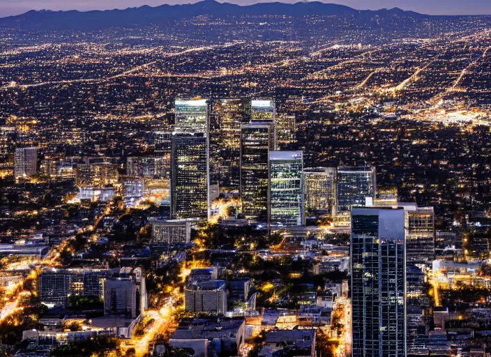 Prompt: a sprawling building complex in los angeles at night. photo by james cameron