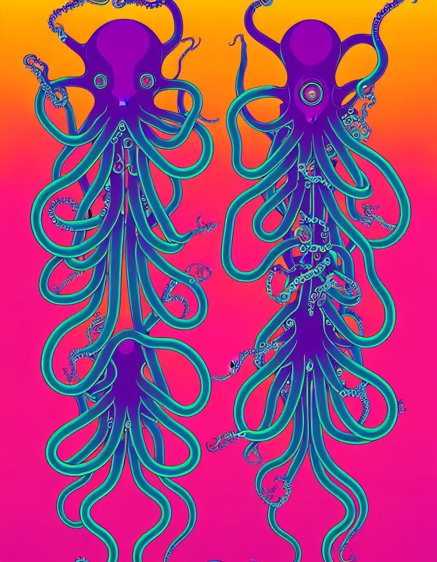 Image similar to psychedelic concert poster cyborg robotic symmetrical octopus, vector art, 8k, trending on artstation, typographic concert poster