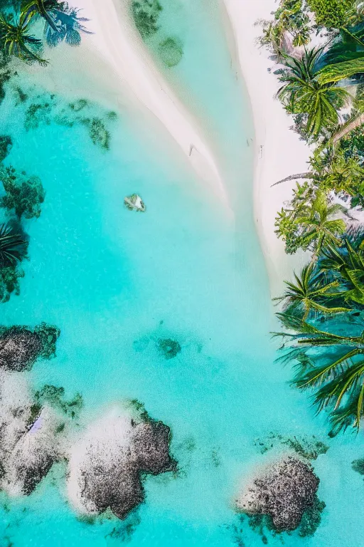 Image similar to Aerial Photo of tropical Beach, turquoise water, calm, volumetric lighting, summer, Cinematic, award winning, photo print.